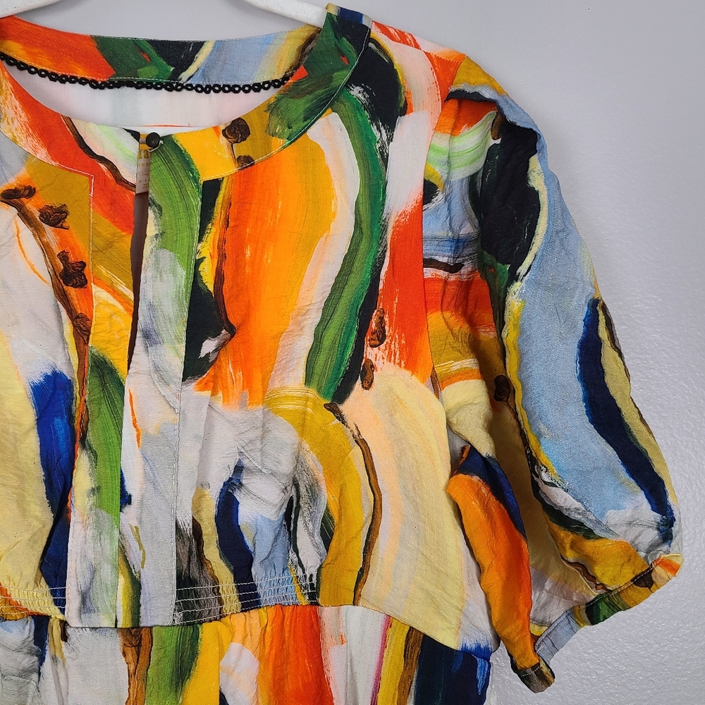 Anthropologie Maeve Suzannah Tiered Multicolor Puff Sleeve Maxi Dress w/Pockets - Picture 9 of 16